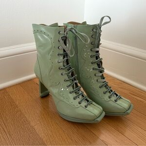 Green Lace-Up Ankle Boots